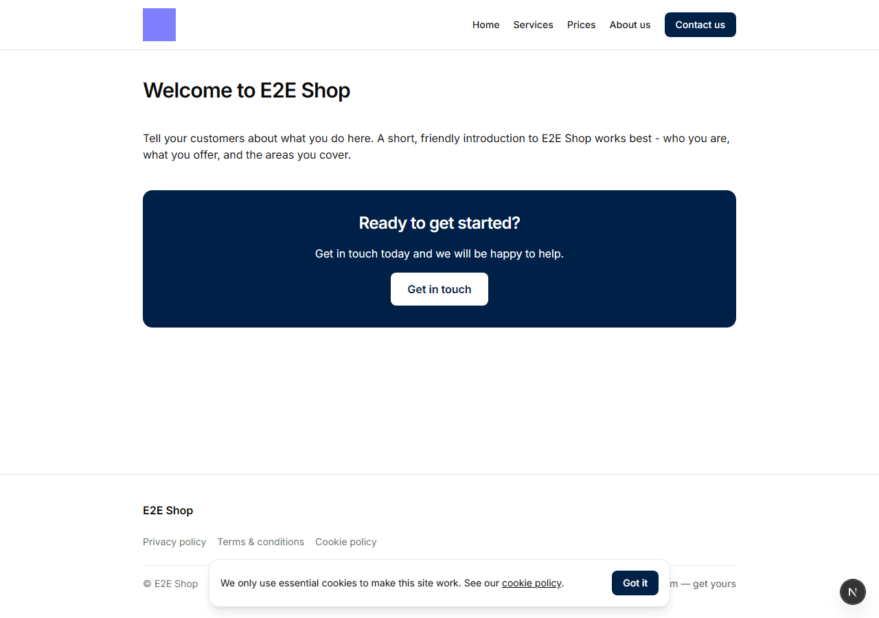 Example customer website built with SME System showing the contact bar, logo and services